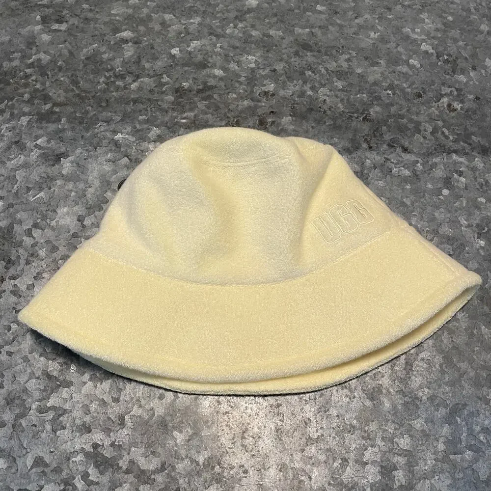 NEW UGG Womens Terry Cloth Bucket Hat L/XL Honeycomb Soft Yellow Logo - Picture 2 of 14